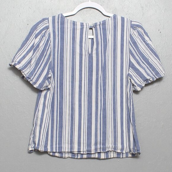 Cabi 5343 Wing Top linen blue white stripe blouse - Picture 2 of 7
